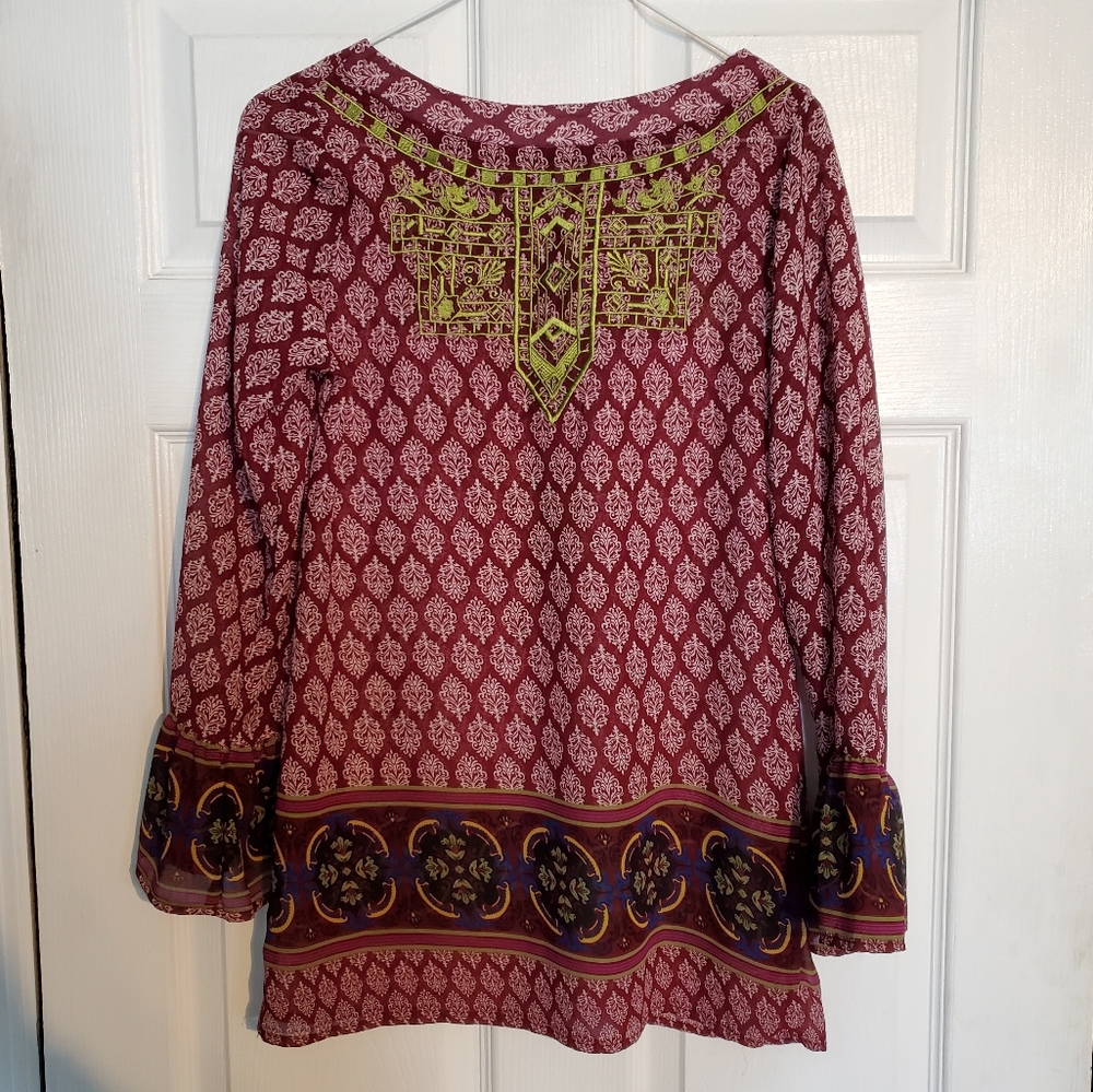 Young Threads Maroon Pattern Ruffle Bell Sleeve T… - image 6
